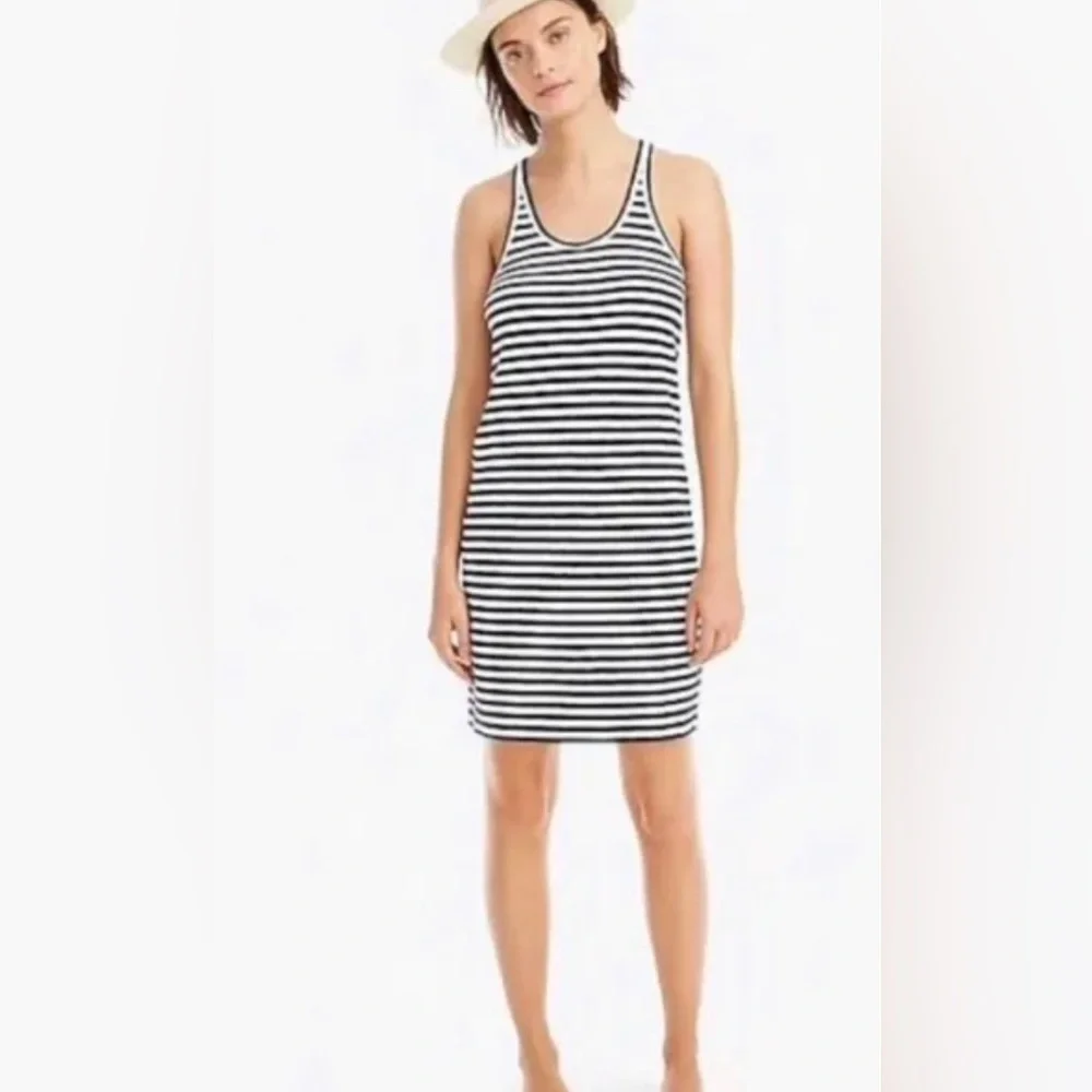 J Crew Size XS Racerback 100% cotton tank dress in navy stripe Womens NWT
